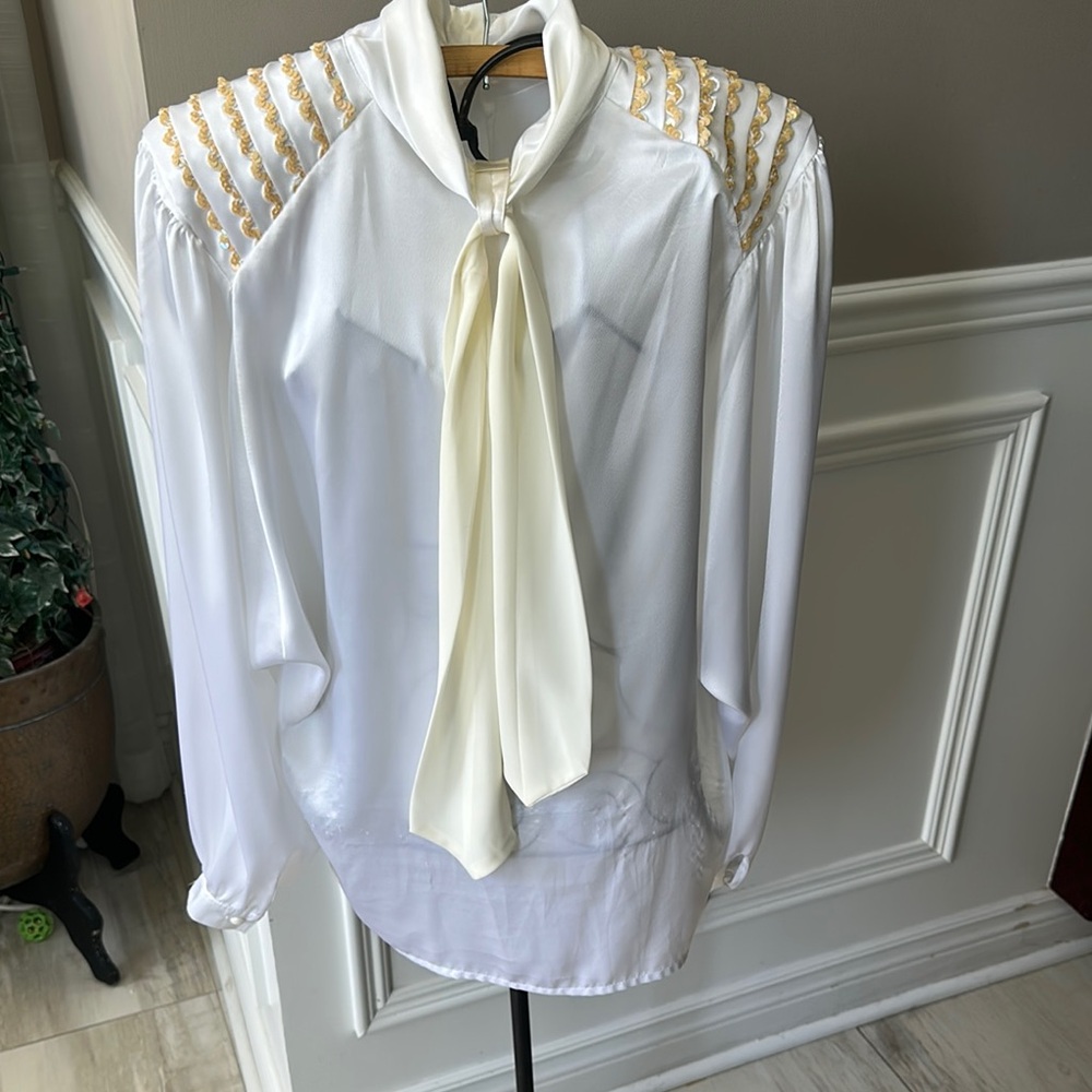 Elegant White Blouse with Gold Accents